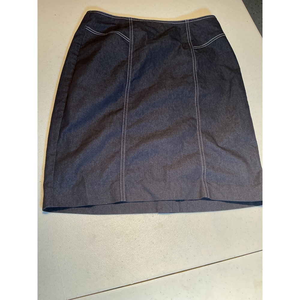 New York Clothing Co Womens Dark Wash Denim Pencil Skirt Contrast Stitch Size 8